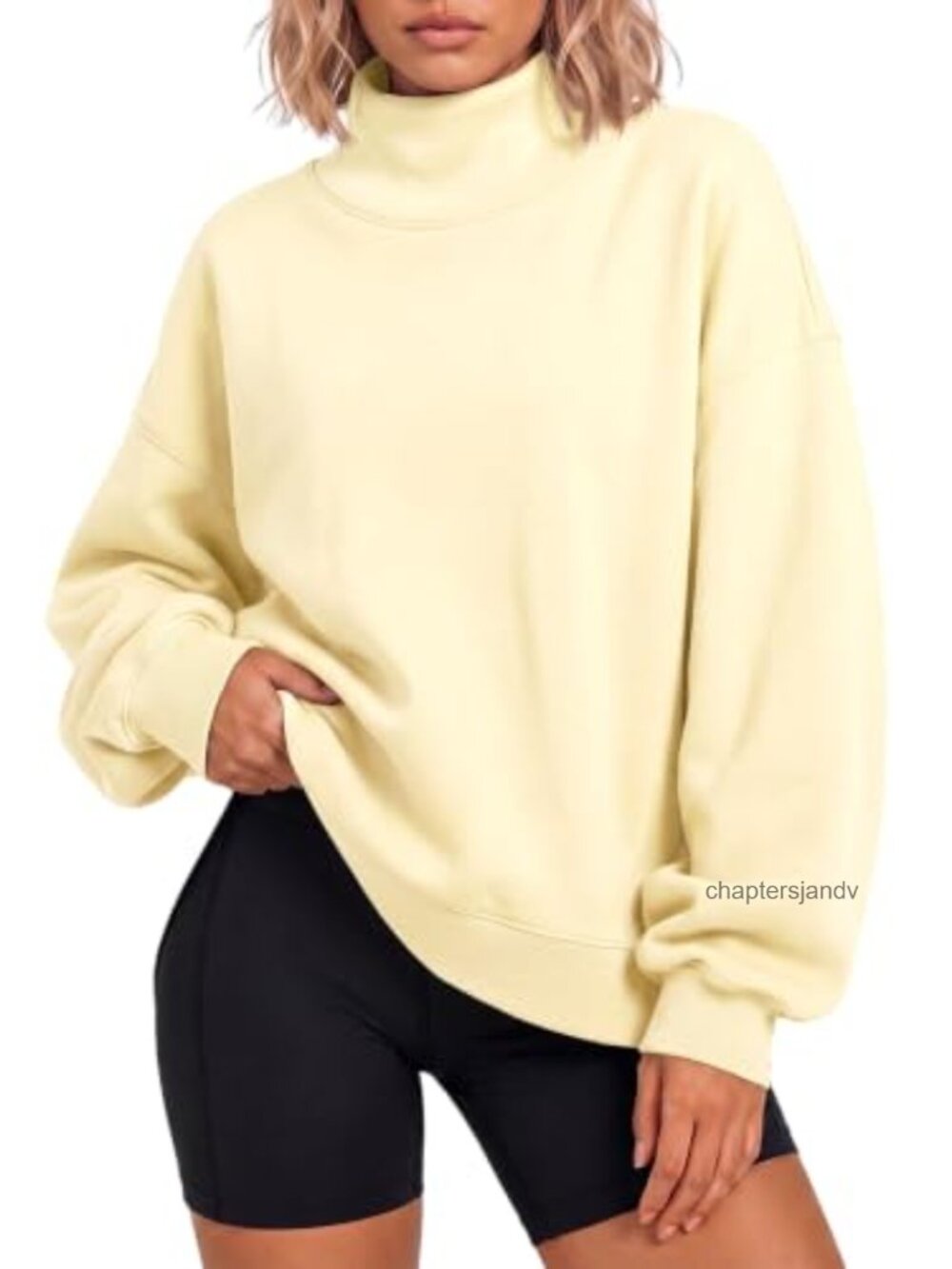 Oversized Mock Neck Sweatshirt Side Slit Side Pockets Pullover Casual Top